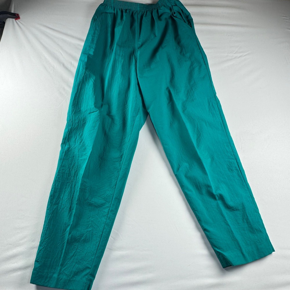 Vintage Teddi Tracksuit Teal Green 2 Piece Set Pleated Jacket Pants Womens Med. - Picture 8 of 13